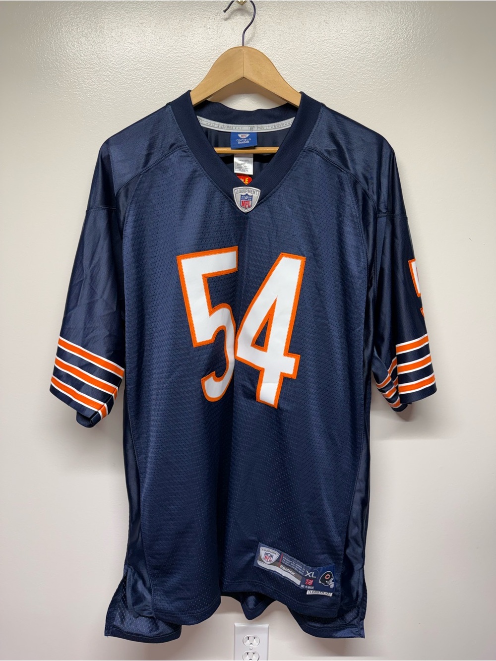 Reebok Navy Blue Chicago Bears #54 Football Jersey with Orange & White Trim